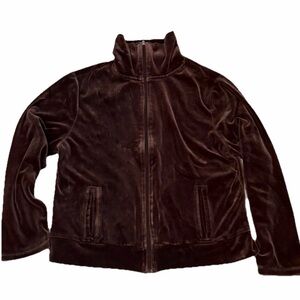 Talbots Petites Brown Velour Full Zip Women's Basic Activewear Jacket Large Y2k